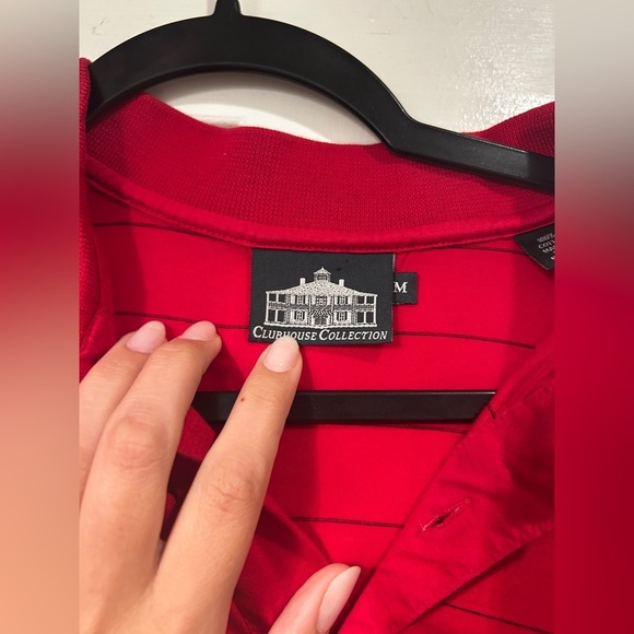 Masters Clubhouse Collection Striped Polo Golf Shirt Mens Red Large M Stretch - Picture 2 of 4